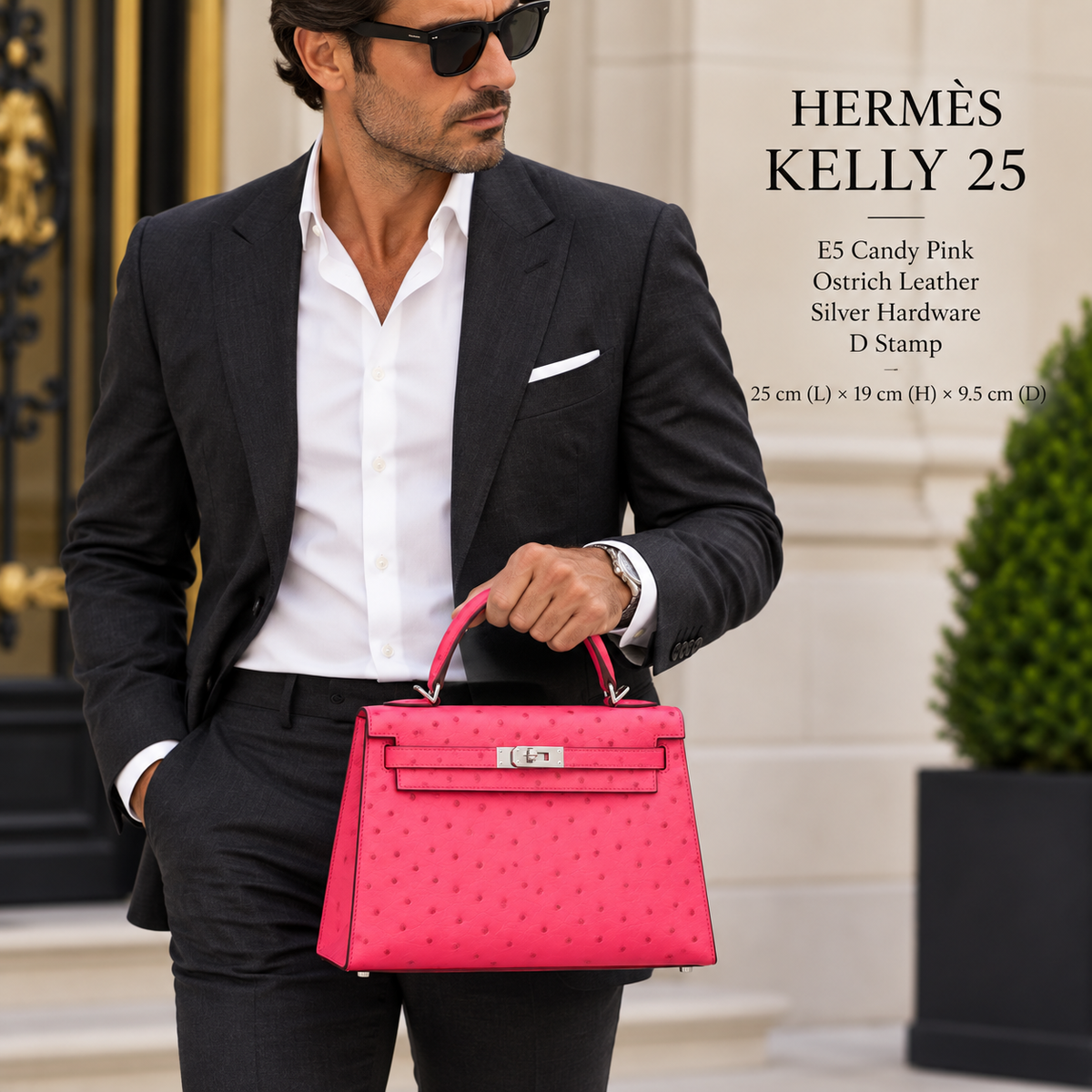 HERMÈS E5 Candy Pink Ostrich Kelly 25, Silver Hardware, D Stamp | Shop Authentique Lux