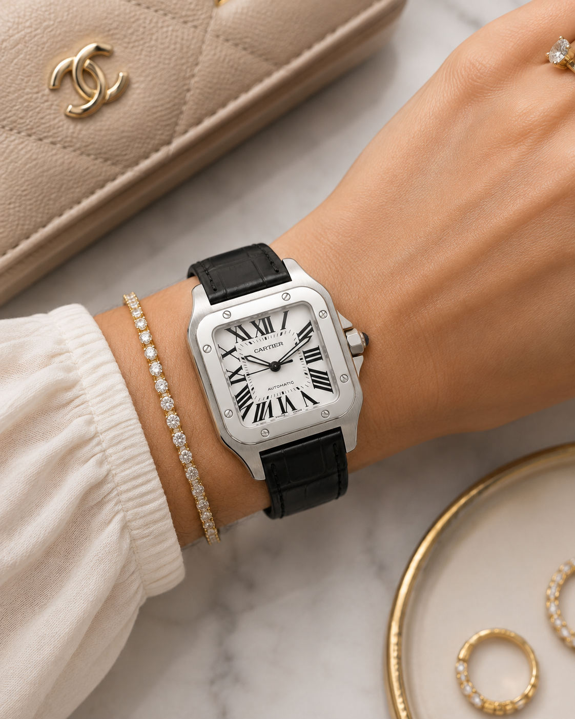 Cartier Santos 100 XL Ref. 2656, White Dial, Full Set, 2026 | Shop Authentique Lux