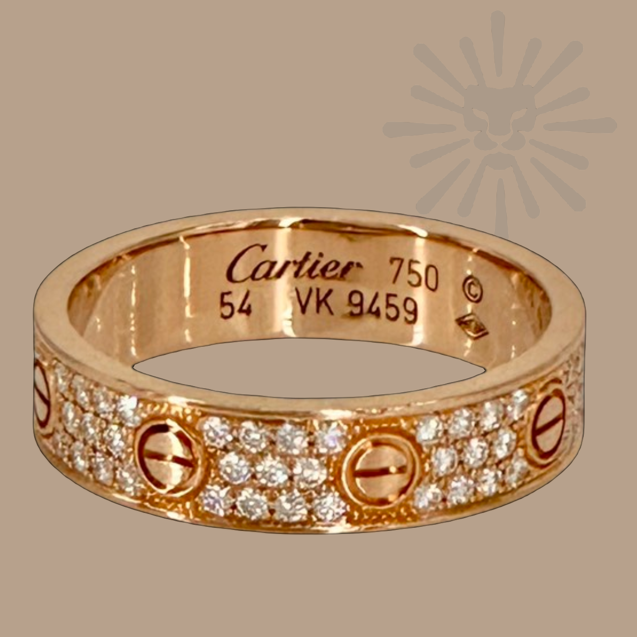 Cartier Pavé Diamond Love Ring 18K rose gold size 54 US 6.75 like new with original box - Authentique Luxury