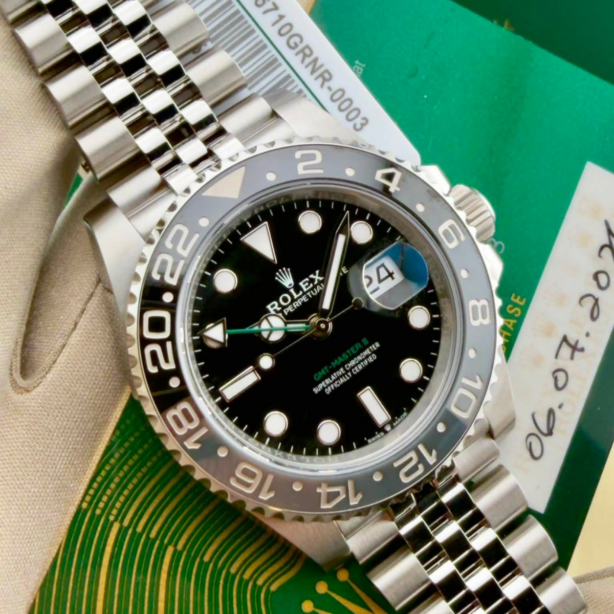ROLEX GMT-Master II “Bruce Wayne” 126710GRNR-0003, Black Dial, Jubilee Bracelet | Shop at Authentique Lux