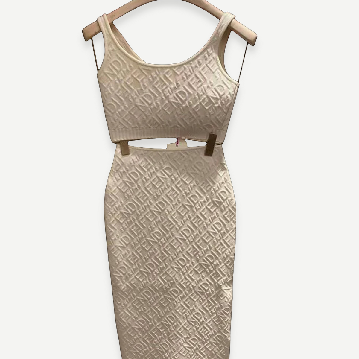 FENDI x SKIMS ivory logo-knit bralette and skirt set | Shop Authentique Lux