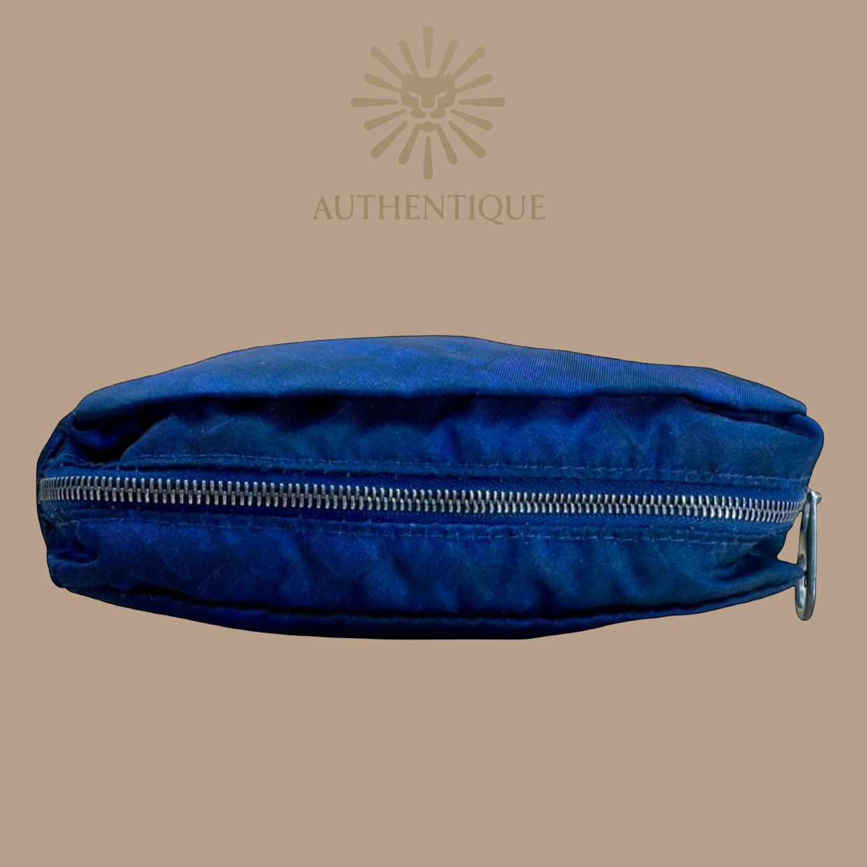 Bottega Veneta Intrecciolusion Pouch in Navy Blue Nylon with Printed Intrecciato Weave and Leather Pull Tab