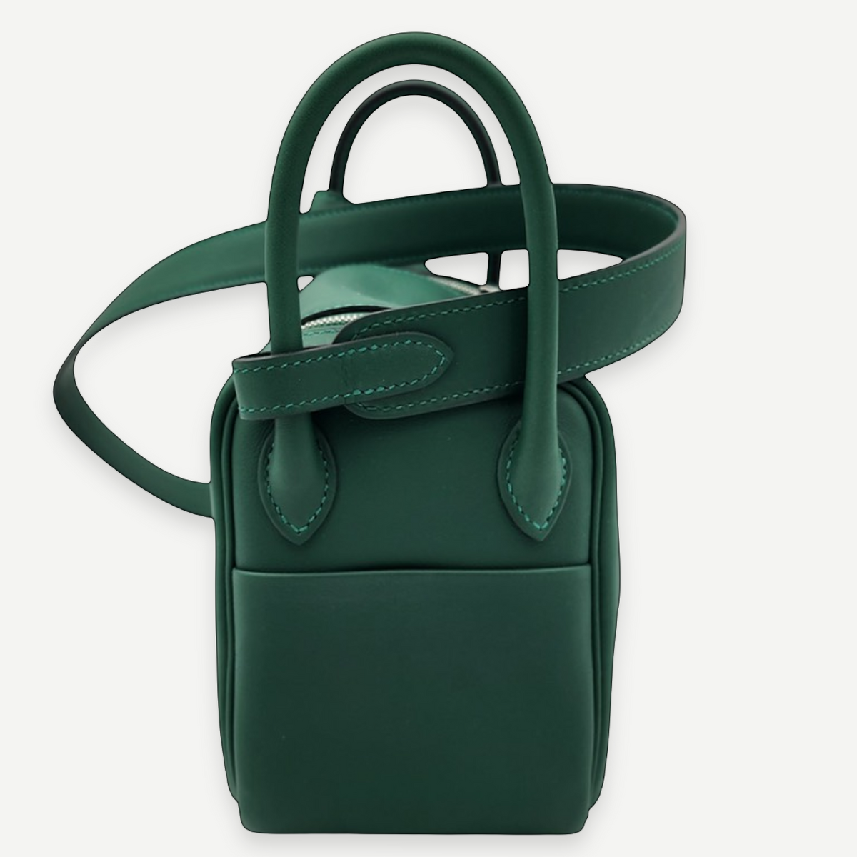 Hermès Vert Moyen Swift Mini Lindy II 20 Bag, Palladium Hardware, Full Set, K Stamp, 2025 | Shop Authentique Lux