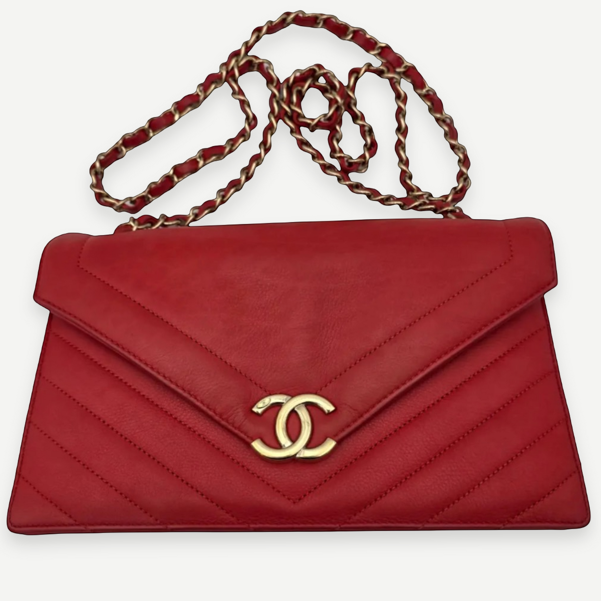 CHANEL Red Chevron Calfskin Medium Envelope Flap Bag, Gold-Tone Hardware | Shop Authentique Lux