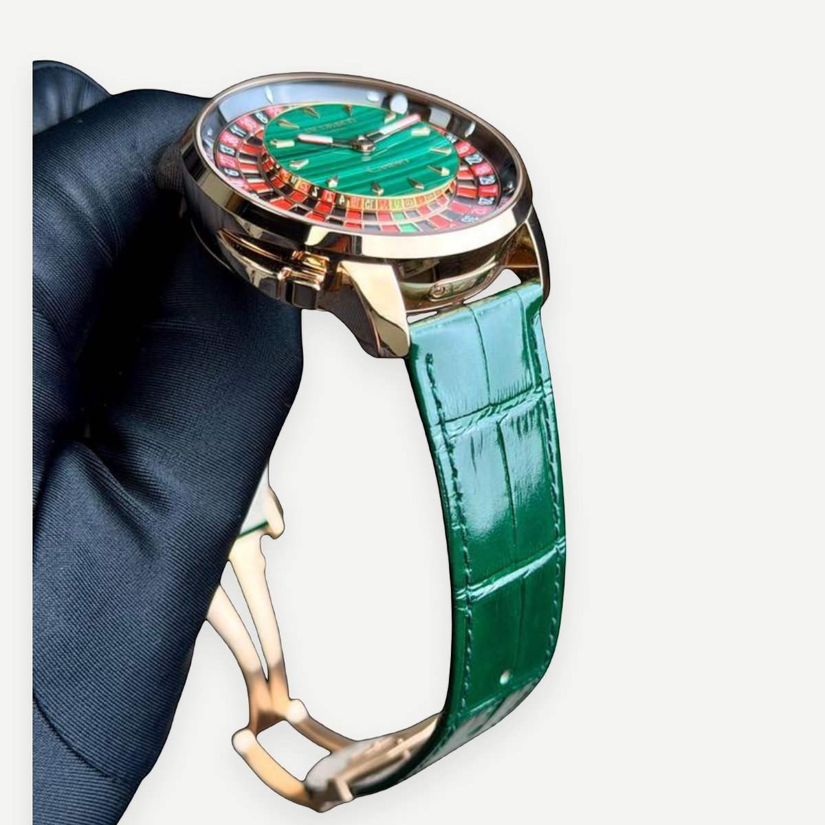 JACOB & CO. Casino Tourbillon case profile and green strap | Shop Authentique Lux