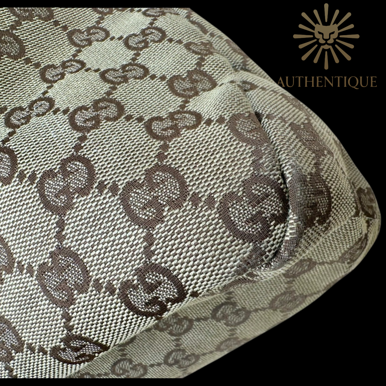 Gucci GG Canvas Horsebit Hobo in neutral monogram canvas with gold-tone hardware — Always guaranteed authentic at Authentique Lux