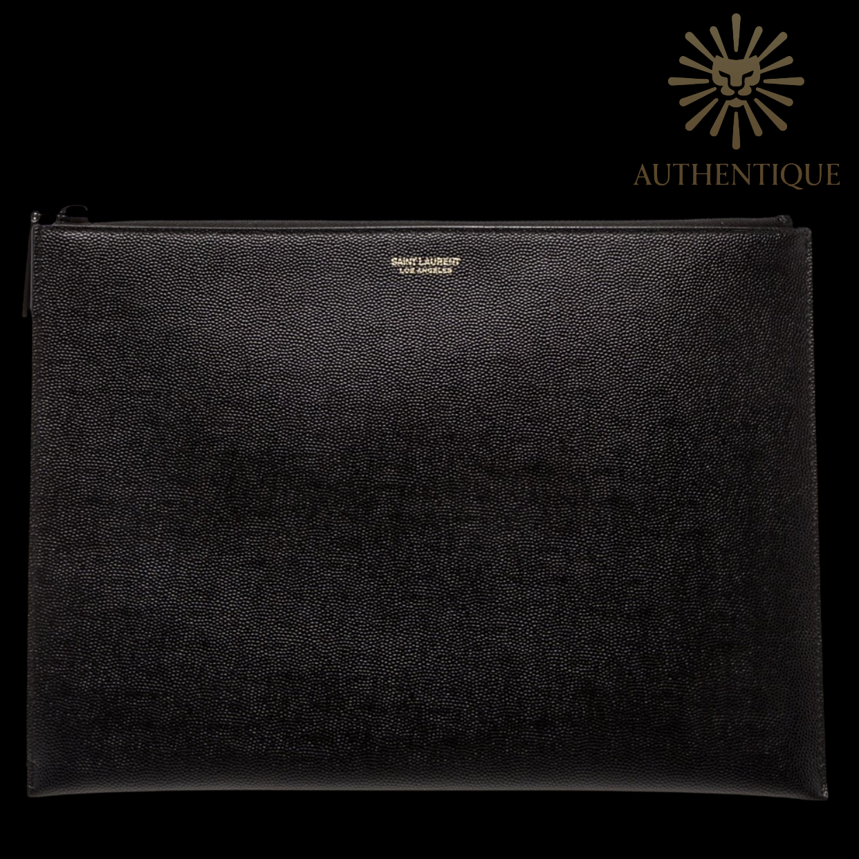 Saint Laurent black leather document pouch silver zipper I Authentique Lux