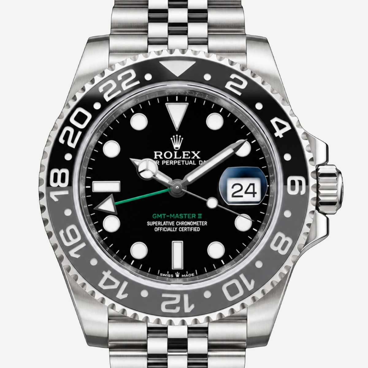 ROLEX GMT-Master II “Bruce Wayne” 126710GRNR-0003, Black Dial, Jubilee Bracelet | Shop at Authentique Lux