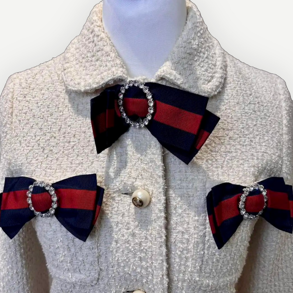 GUCCI Runway Ivory Bow Crystal Tweed Jacket and Skirt Set | Shop Authentique Lux
