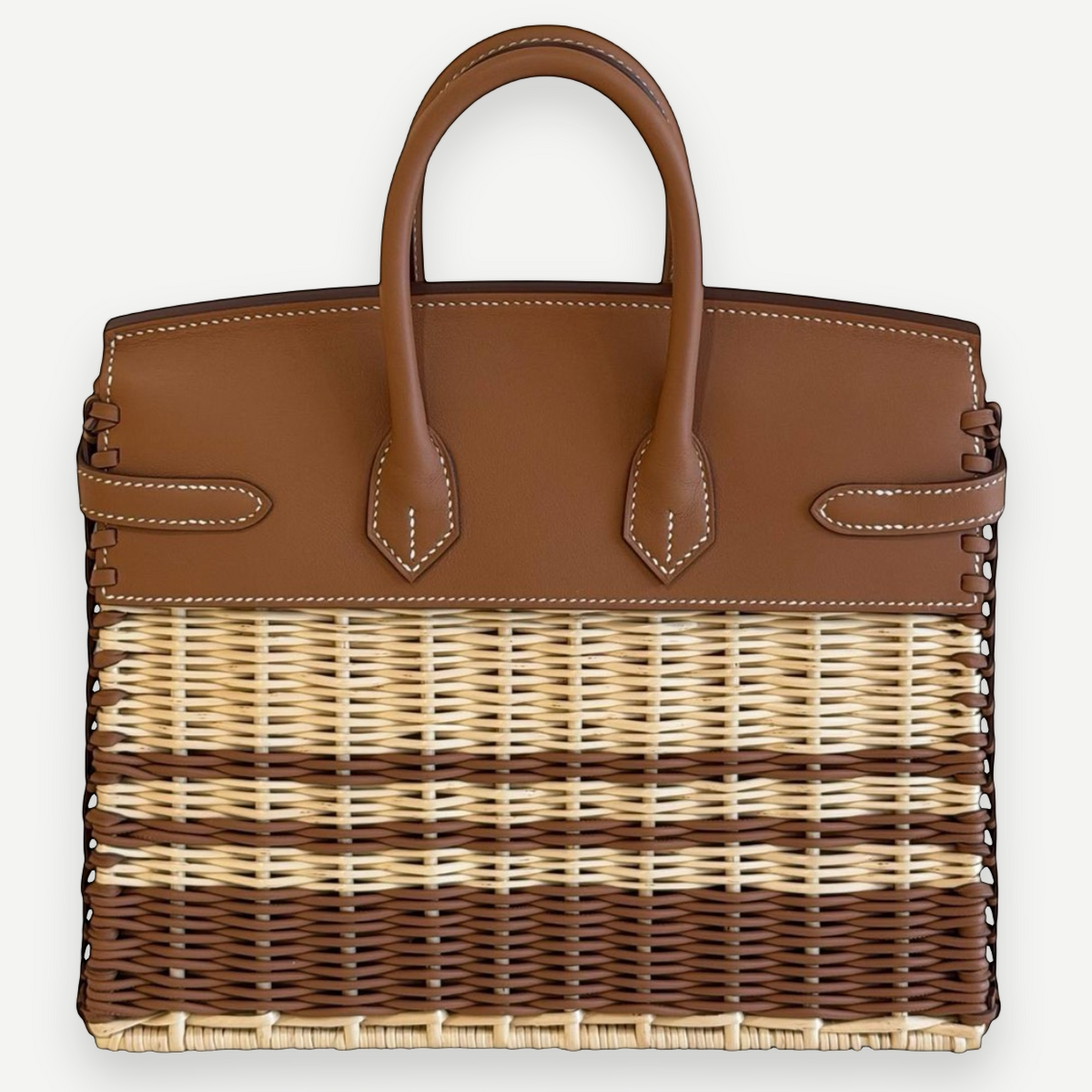 Birkin 25 Picnic in Striped Gold Swift & Osier Wicker, Palladium Hardware, Stamp K | Shop Authentique Lux