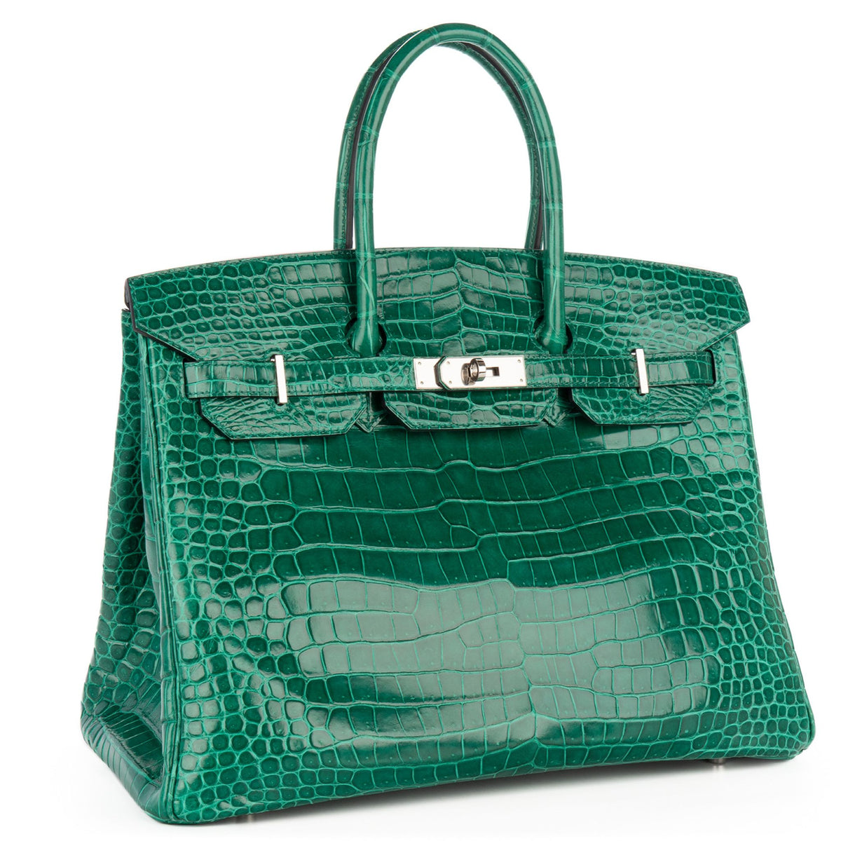 HERMES Birkin 35, Vert Emeraude Shiny Porosus Crocodile, PHW | Shop Authentique Lux