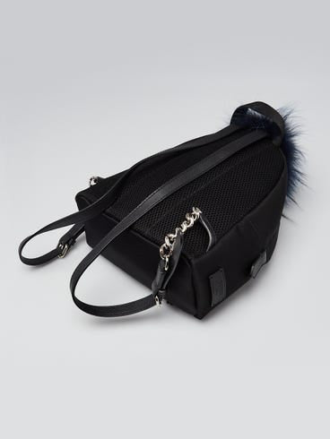Fendi Bag Bugs Mini Backpack in Black Nylon, Leather and Blue Fur | Shop Authentique Lux