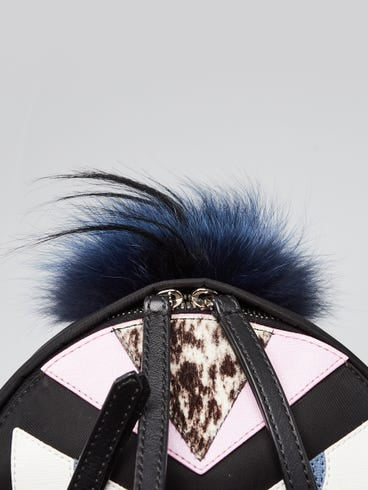 Fendi Bag Bugs Mini Backpack in Black Nylon, Leather and Blue Fur | Shop Authentique Lux