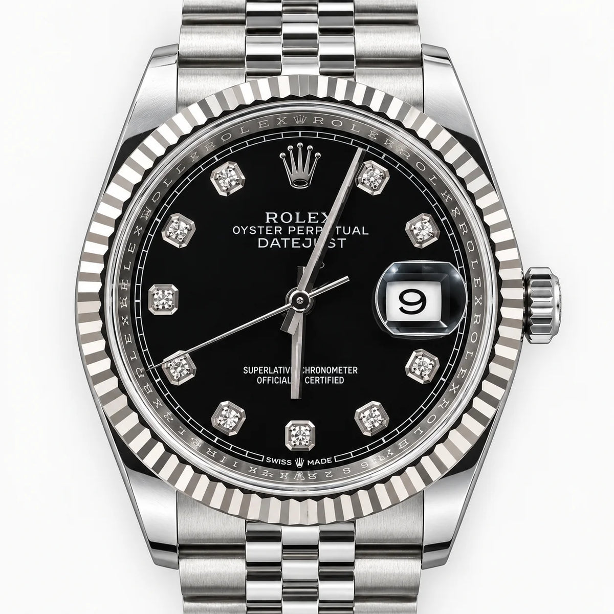 Rolex Datejust 36 Platinum Fluted Bezel Black Diamond Dial 2019 Full Set | Shop Authentique Lux