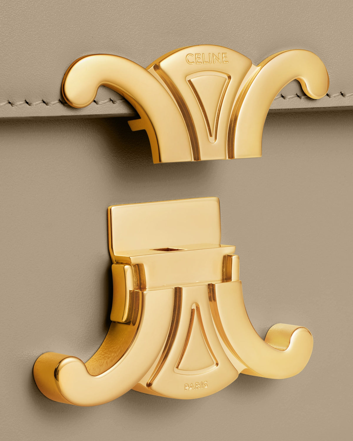 CELINE Medium Triomphe Shoulder Bag, Beige Shiny Calfskin, Gold Hardware | Shop Authentique Lux