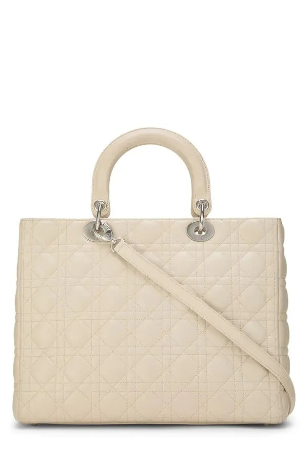 DIOR Large Lady Dior Bag, Ivory Cannage Lambskin, Silver Hardware | Shop Authentique Lux