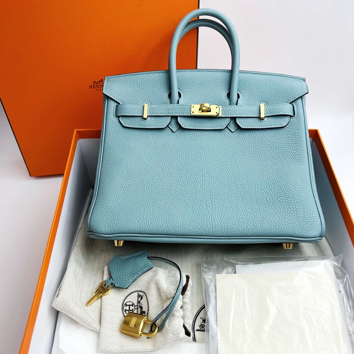 HERMÈS Blue Ciel Togo Birkin 25, Gold Hardware, 2020 | Shop Authentique Lux