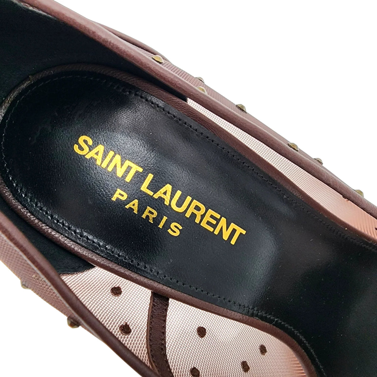 SAINT LAURENT Anja 105 Deep Brown Rhinestone Mesh Pumps, Size 38.5 | Shop Authentique Lux