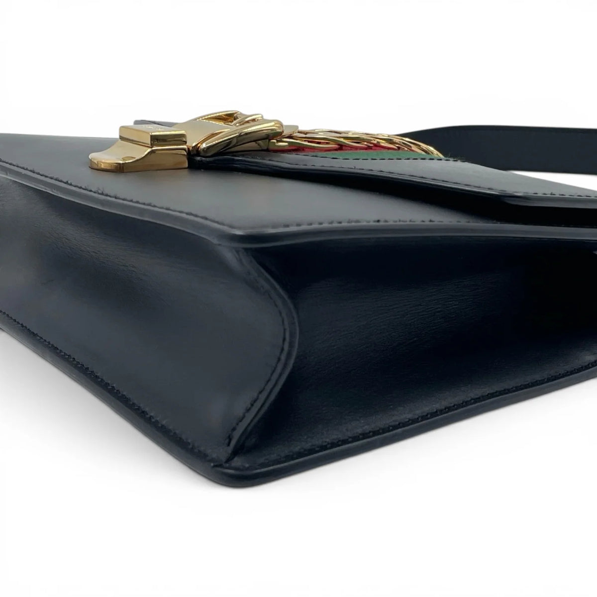 GUCCI Small Sylvie Shoulder Bag, Black Calfskin, Gold-Tone Hardware | Shop Authentique Lux
