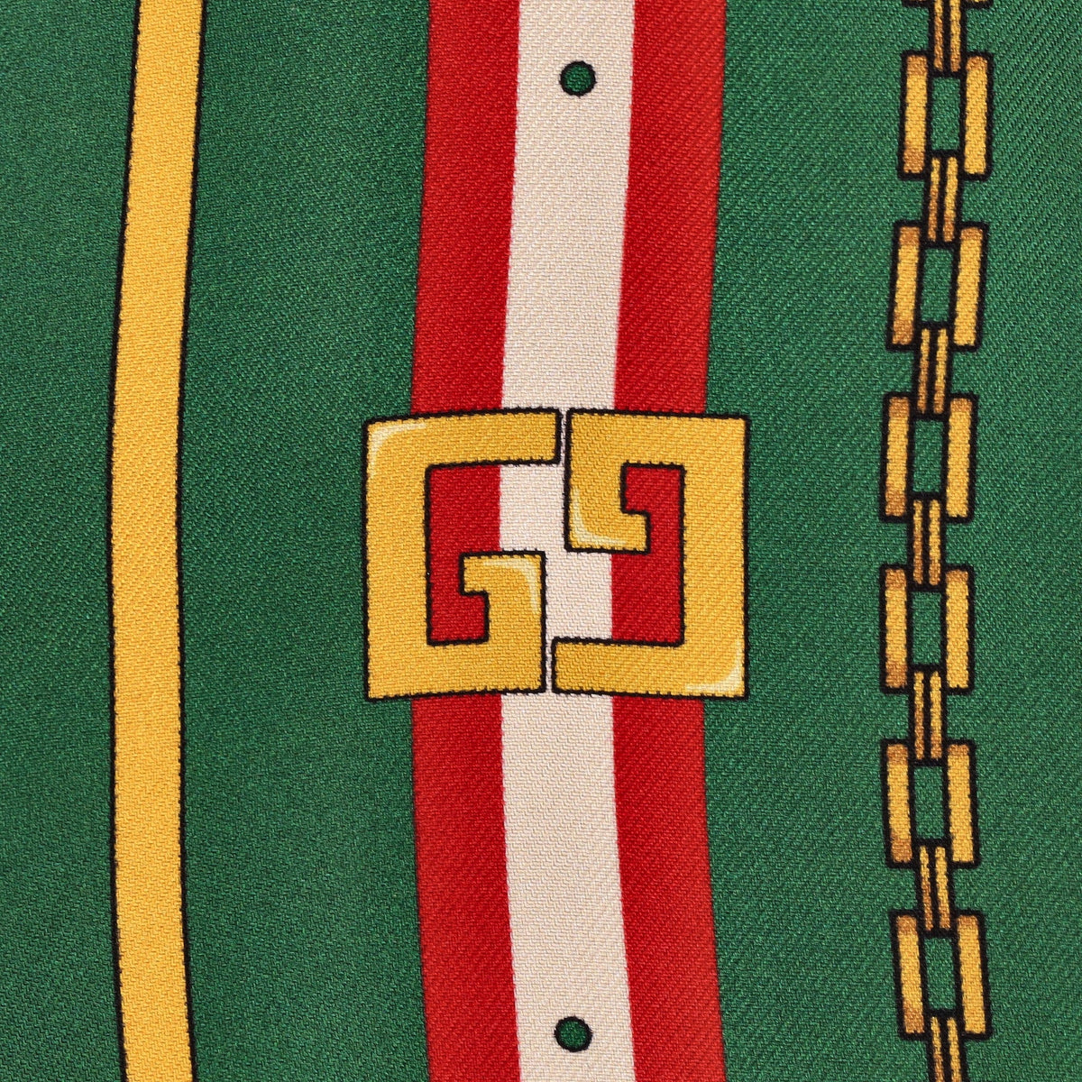 GUCCI green silk lining with stripes, chain motifs and interlocking G detail | Shop Authentique Lux