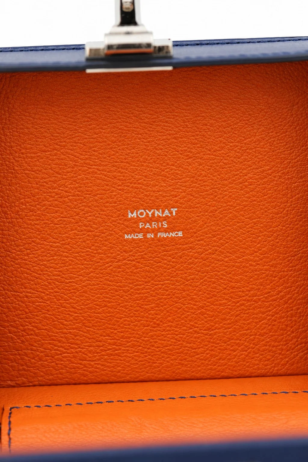 MOYNAT Structured Trunk Bag, Navy Leather, Silver-Tone Hardware | Shop Authentique Lux