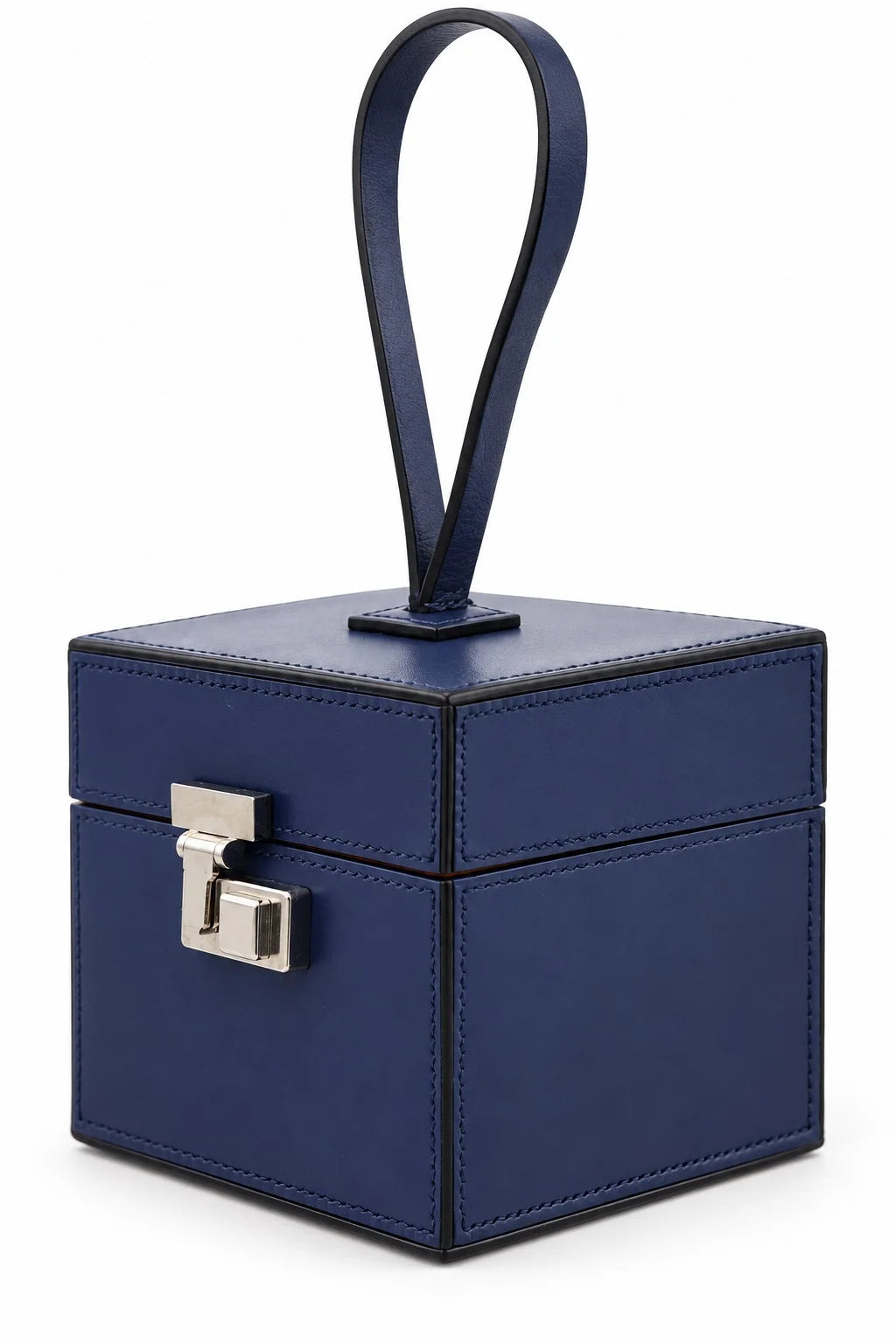 MOYNAT Structured Trunk Bag, Navy Leather, Silver-Tone Hardware | Shop Authentique Lux