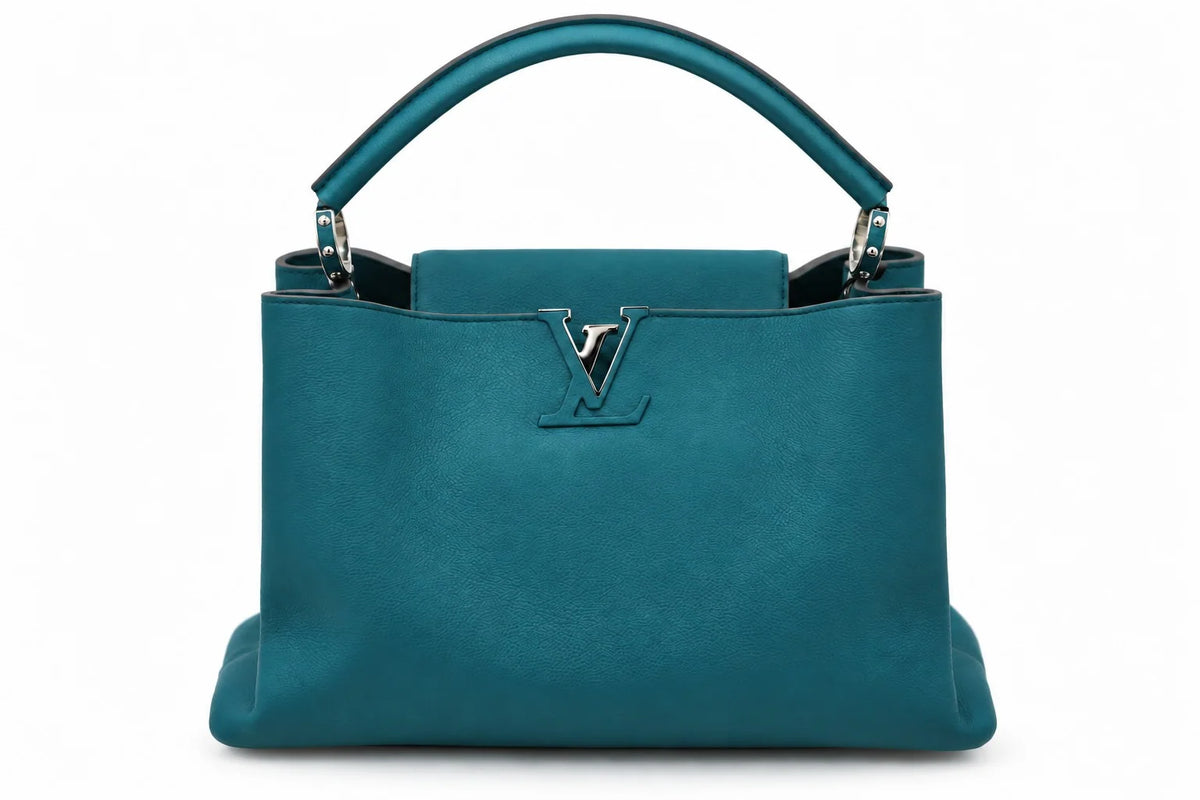 LOUIS VUITTON Capucines MM, Blue Leather, Silver-Tone Hardware | Shop Authentique Lux