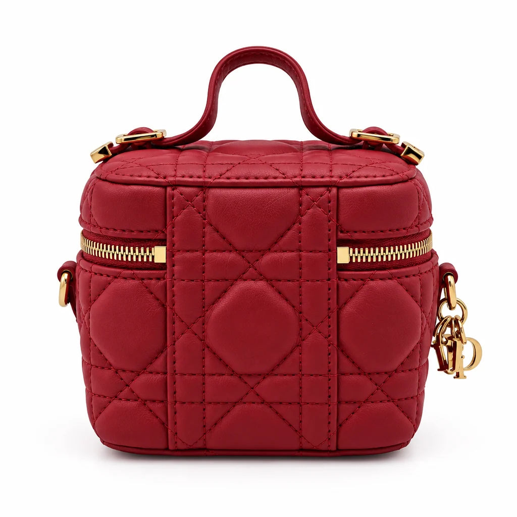 DIOR Lady Dior Micro Vanity Case, Burgundy Cannage Lambskin, Gold-Tone Hardware | Shop Authentique Lux
