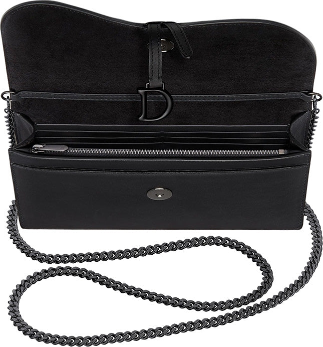 DIOR Saddle Wallet on Chain, Black Ultramatte Calfskin, Black Hardware | Shop Authentique Lux