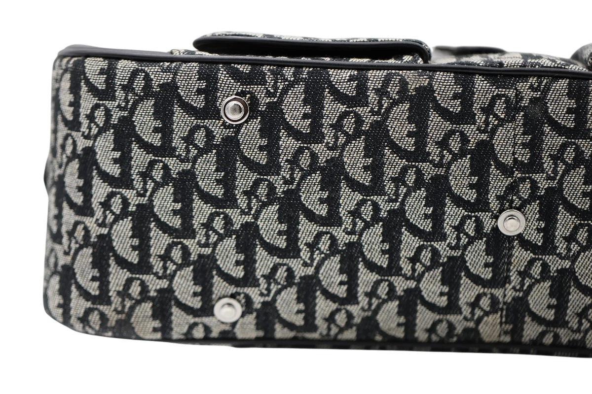 DIOR Diorissimo Frame Satchel, Navy and Beige Canvas, Silver-Tone Hardware | Shop Authentique Lux
