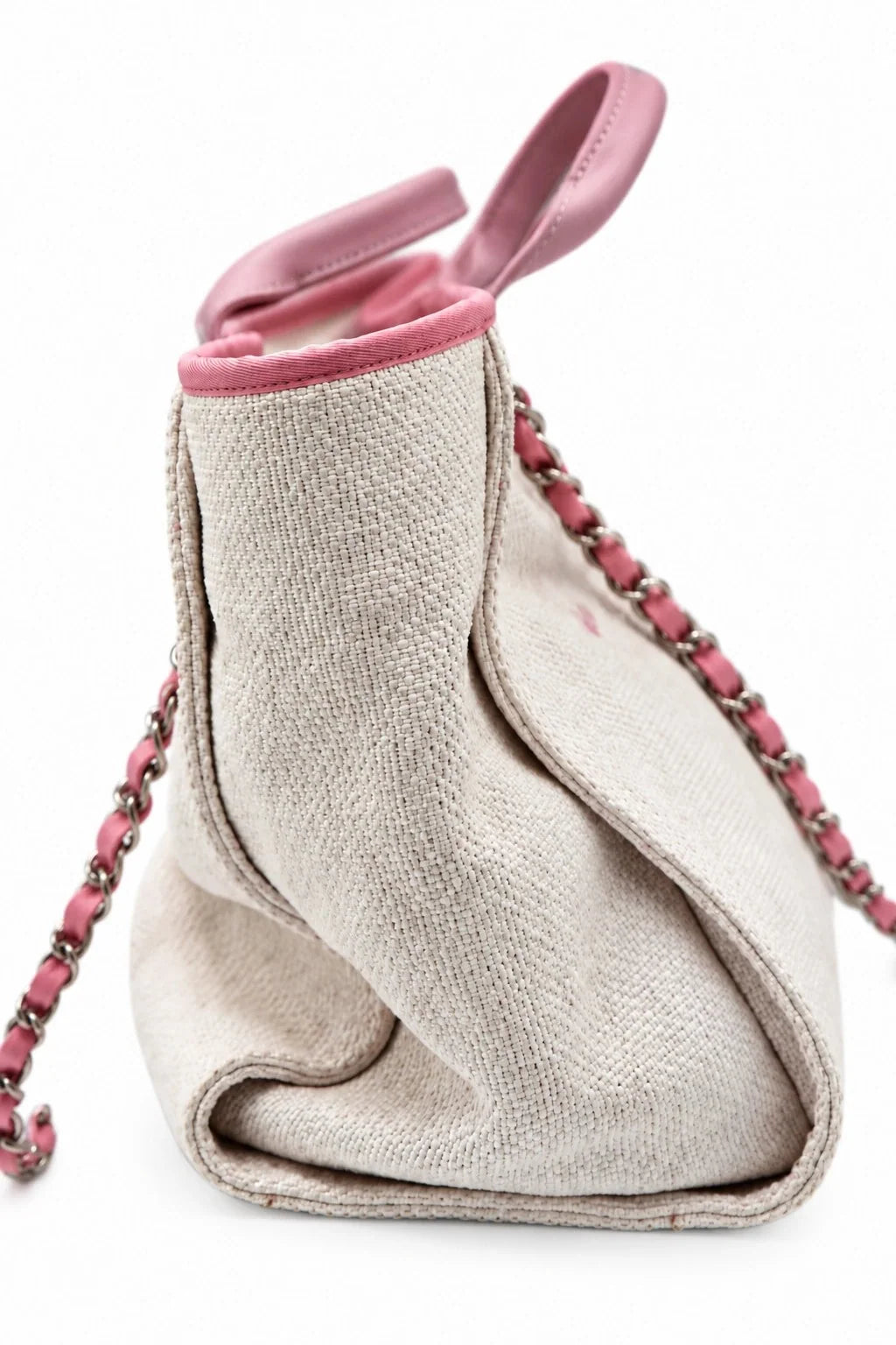 CHANEL Deauville Tote, Beige and Pink Canvas, Silver-Tone Hardware | Shop Authentique Lux
