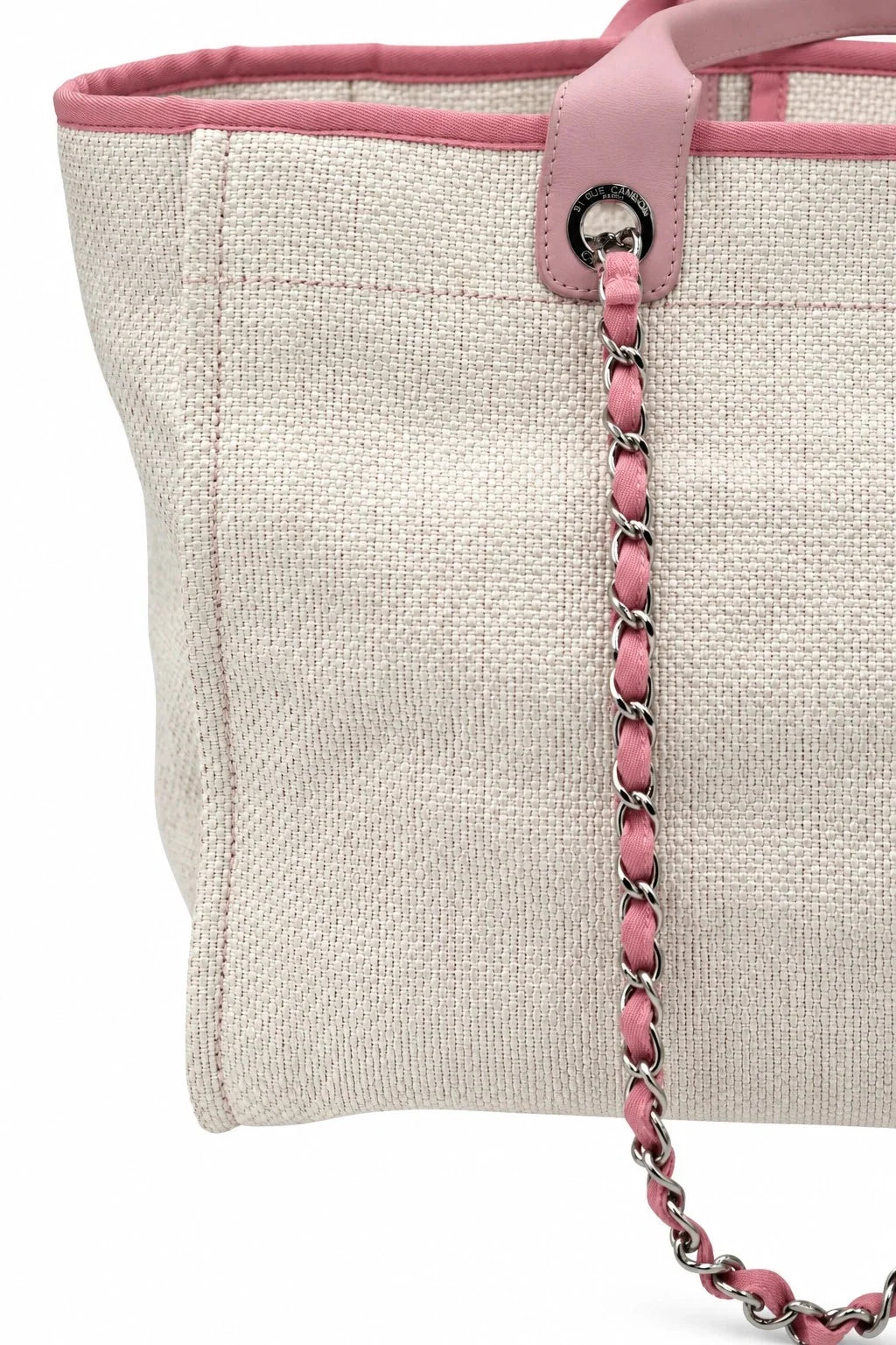 CHANEL Deauville Tote, Beige and Pink Canvas, Silver-Tone Hardware | Shop Authentique Lux