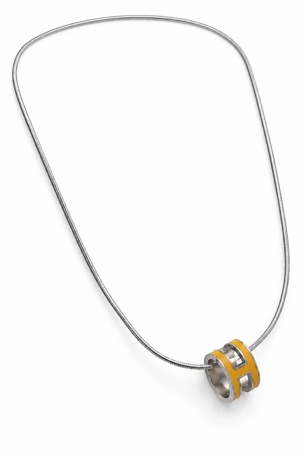 HERMÈS Pop H Pendant Necklace, Yellow, Silver-Tone Chain | Shop Authentique Lux