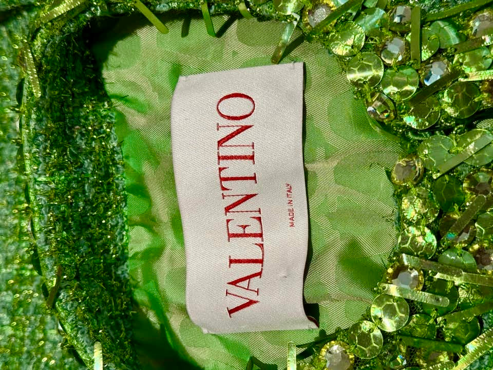 VALENTINO Made in Italy label and green embellished trim | Shop Authentique Lux