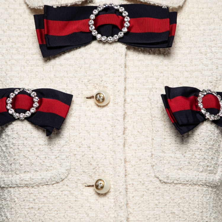 GUCCI Runway Ivory Bow Crystal Tweed Jacket and Skirt Set | Shop Authentique Lux