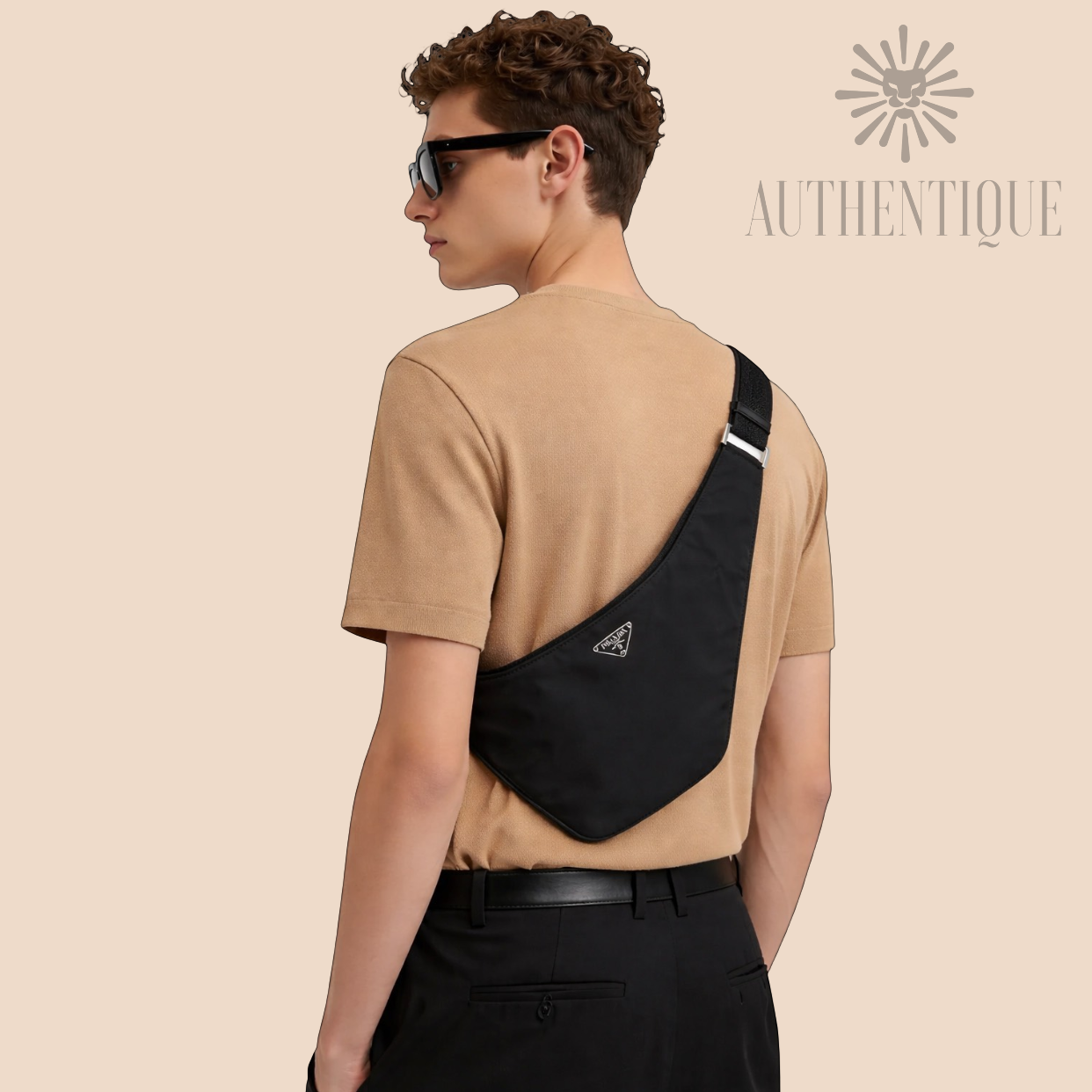 Prada black nylon messenger crossbody silver logo triangle I Authentique Lux