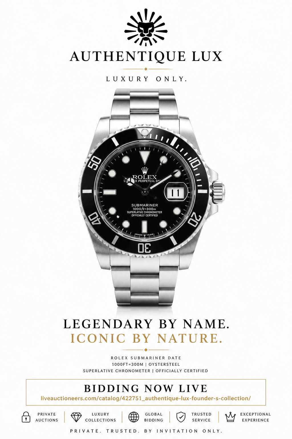 Rolex Submariner Date Watch Auction Ad