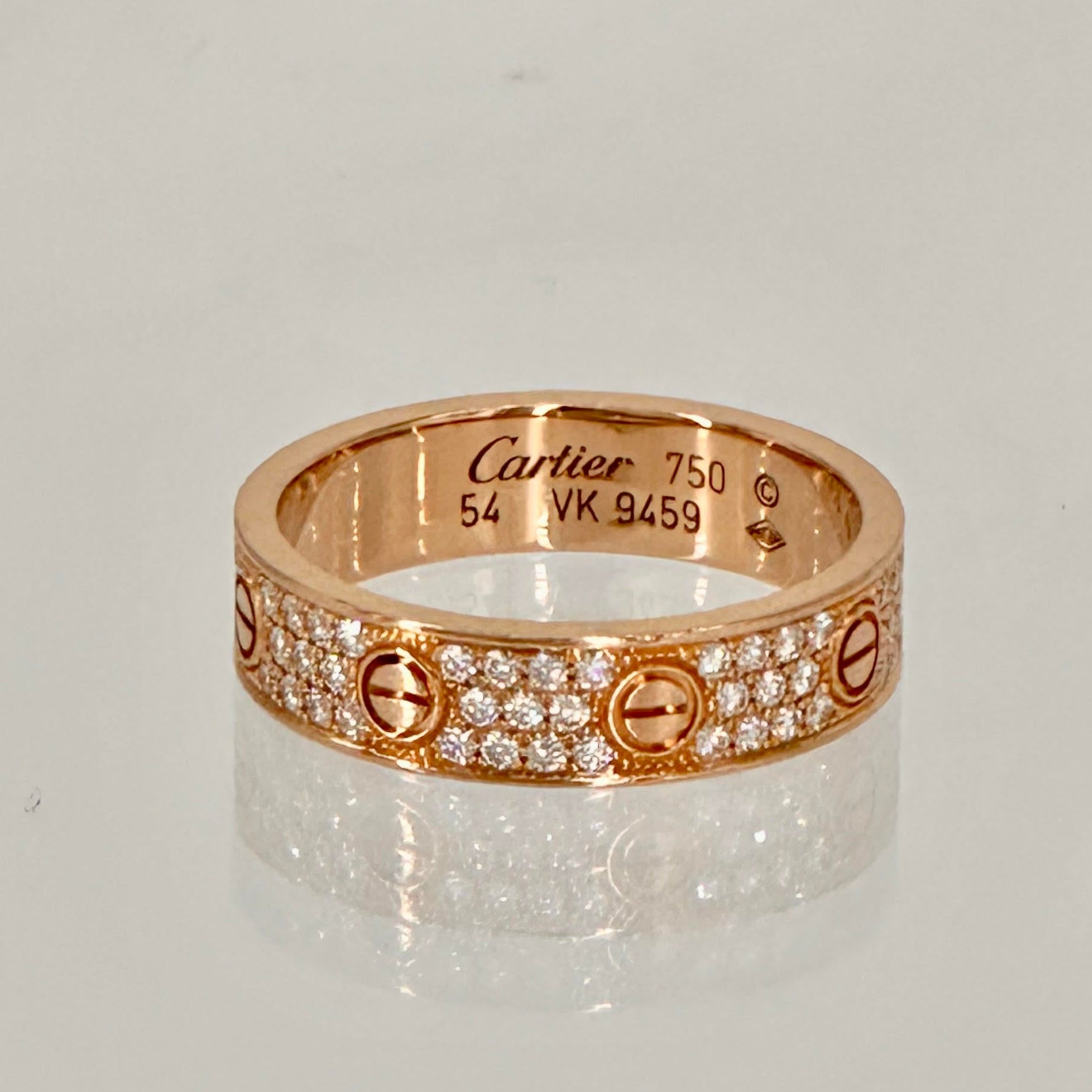 Cartier Pavé Diamond Love Ring 18K rose gold size 54 US 6.75 like new with original box - Authentique Luxury