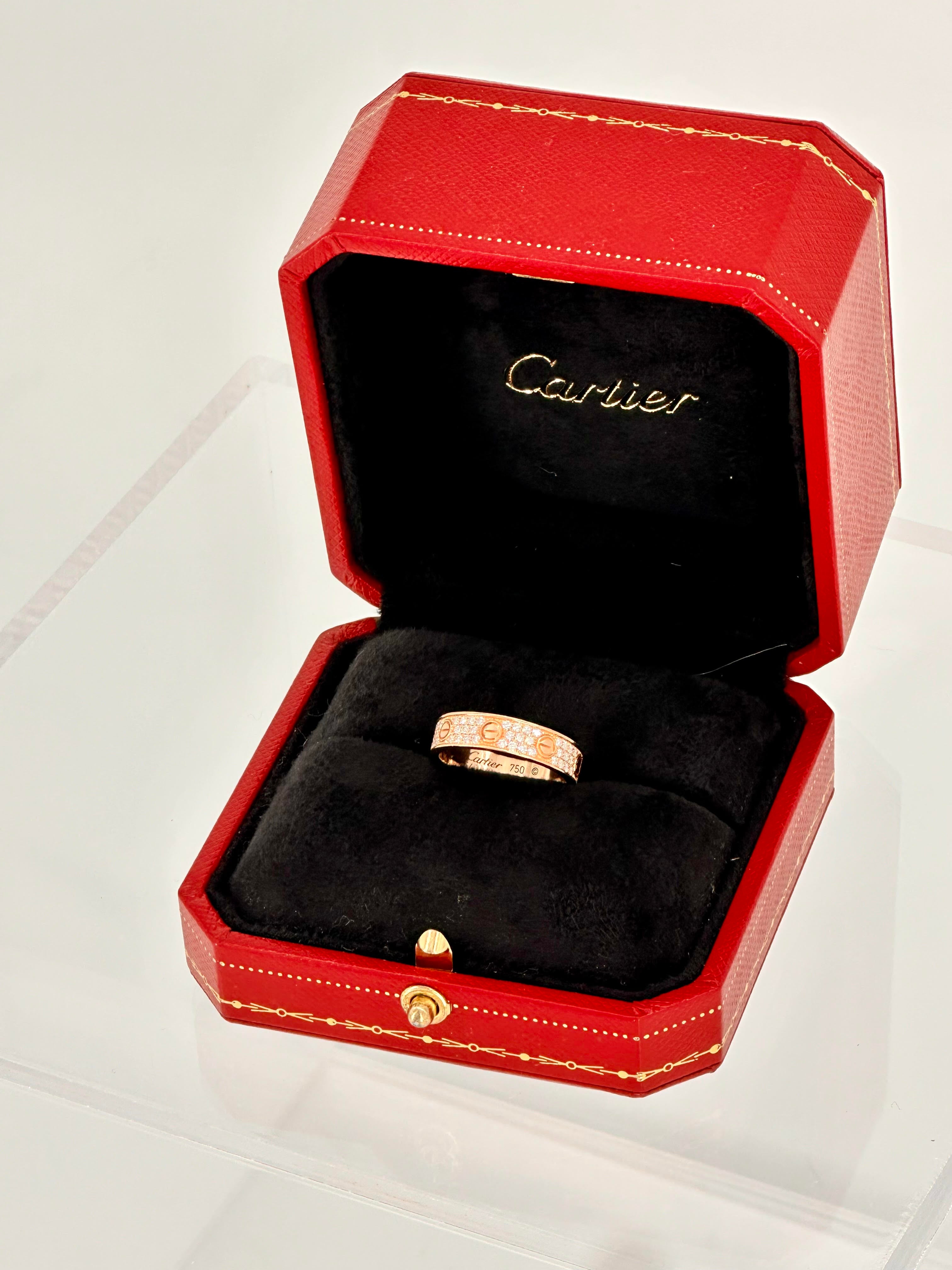 “Cartier Pavé Diamond Love Ring 18K rose gold size 54 US 6.75 like new with original box”
“Authentique Luxury certified Cartier pavé diamond ring rose gold immaculate condition”