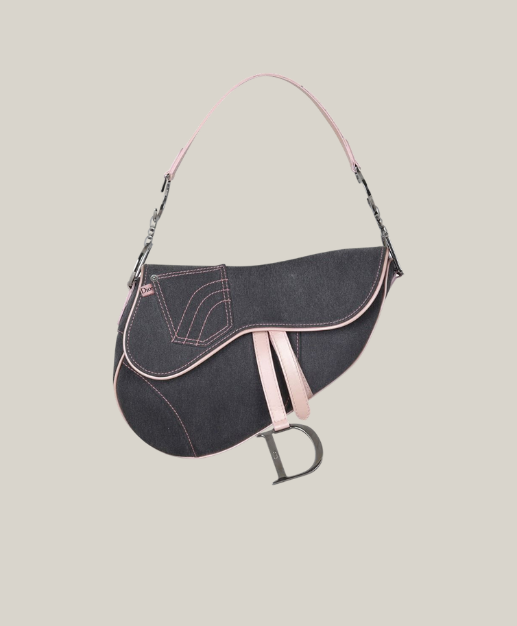 Christian Dior Denim Saddle Bag vintage pink patent leather trim -
Authentique Luxury. 