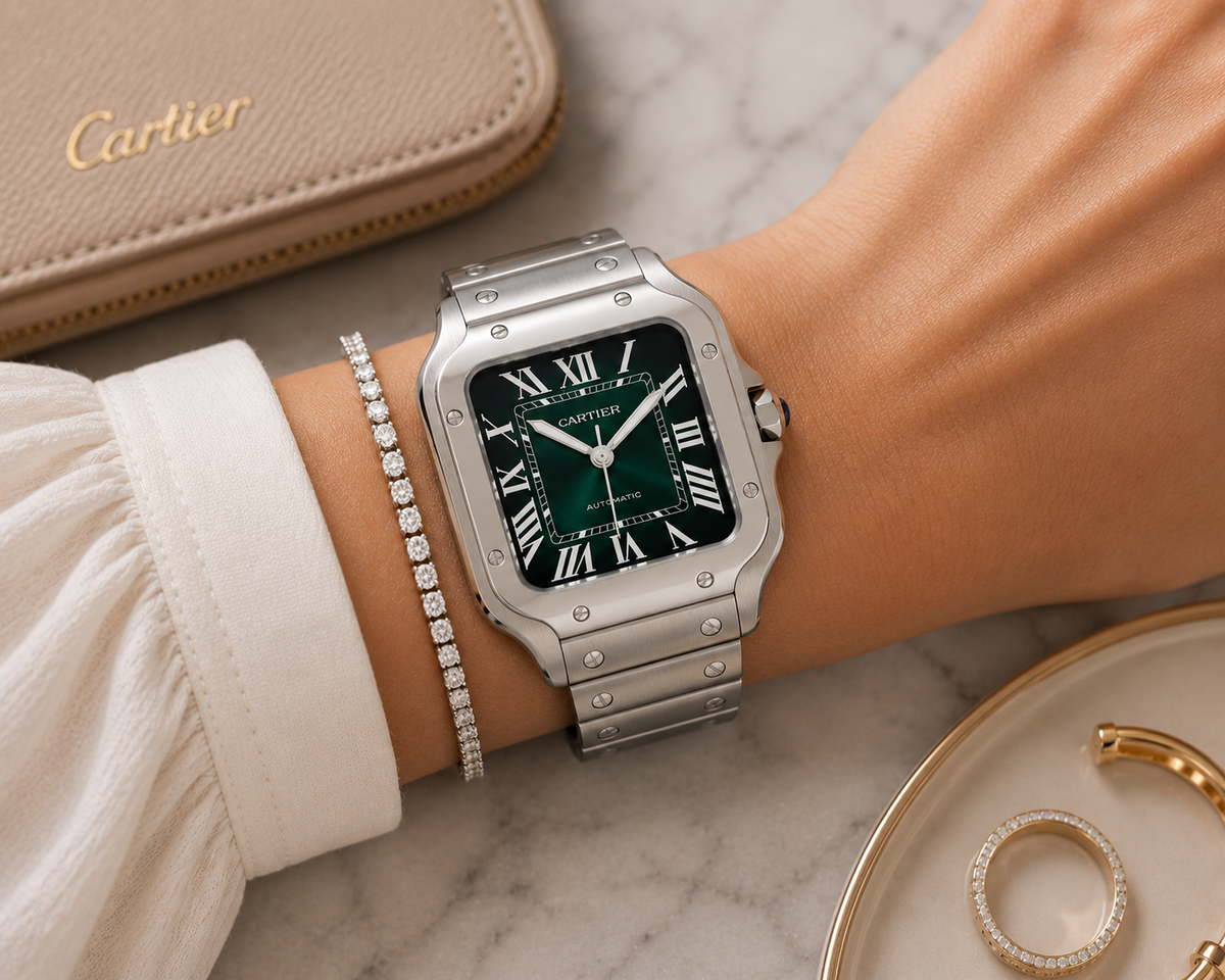 Cartier Santos de Cartier WSSA0061, Stainless Steel, Green Dial, Full Set, 2026 | Shop Authentique Lux