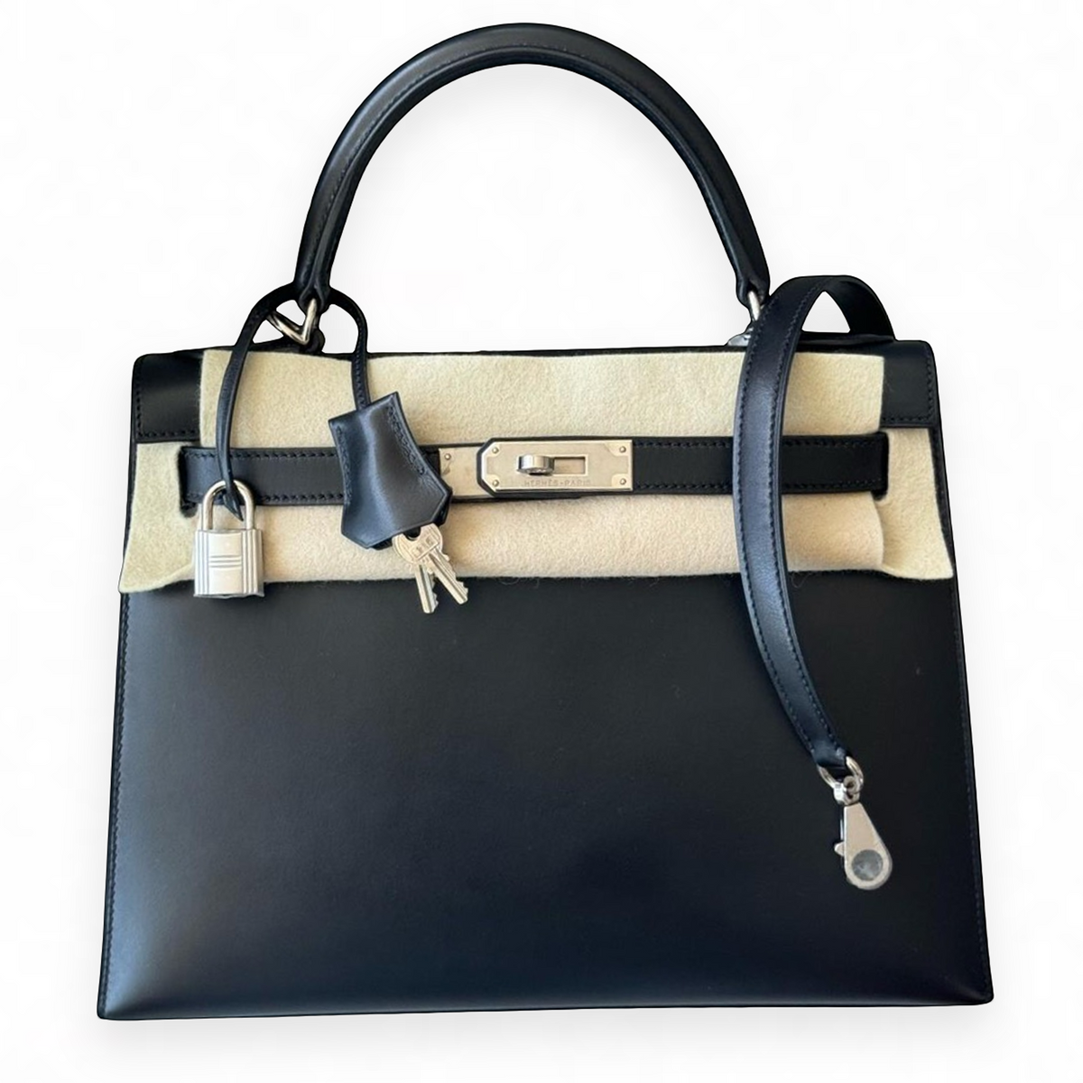 Hermès Kelly 28 Sellier, Noir Box Leather, PHW, Full Set, 2000 | Shop Authentique Lux