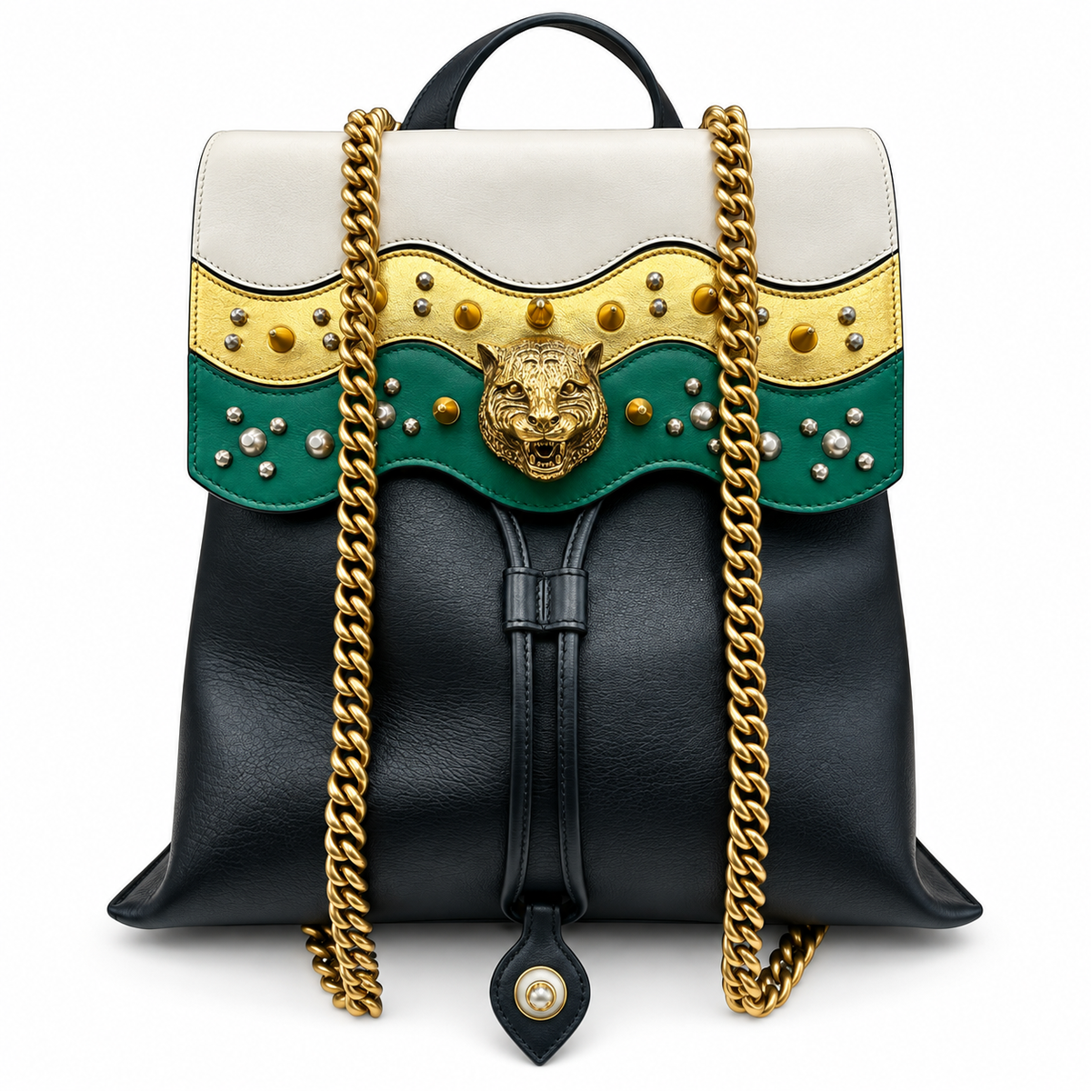 Gucci Malin Medium Studded Backpack, Black Leather, Gold Hardware | Shop Authentique Lux