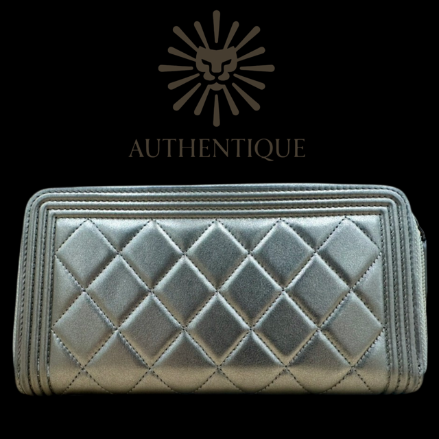 Chanel Boy Chevron Quilted Metallic Gold Leather Continental Wallet – Available at Authentique Lux