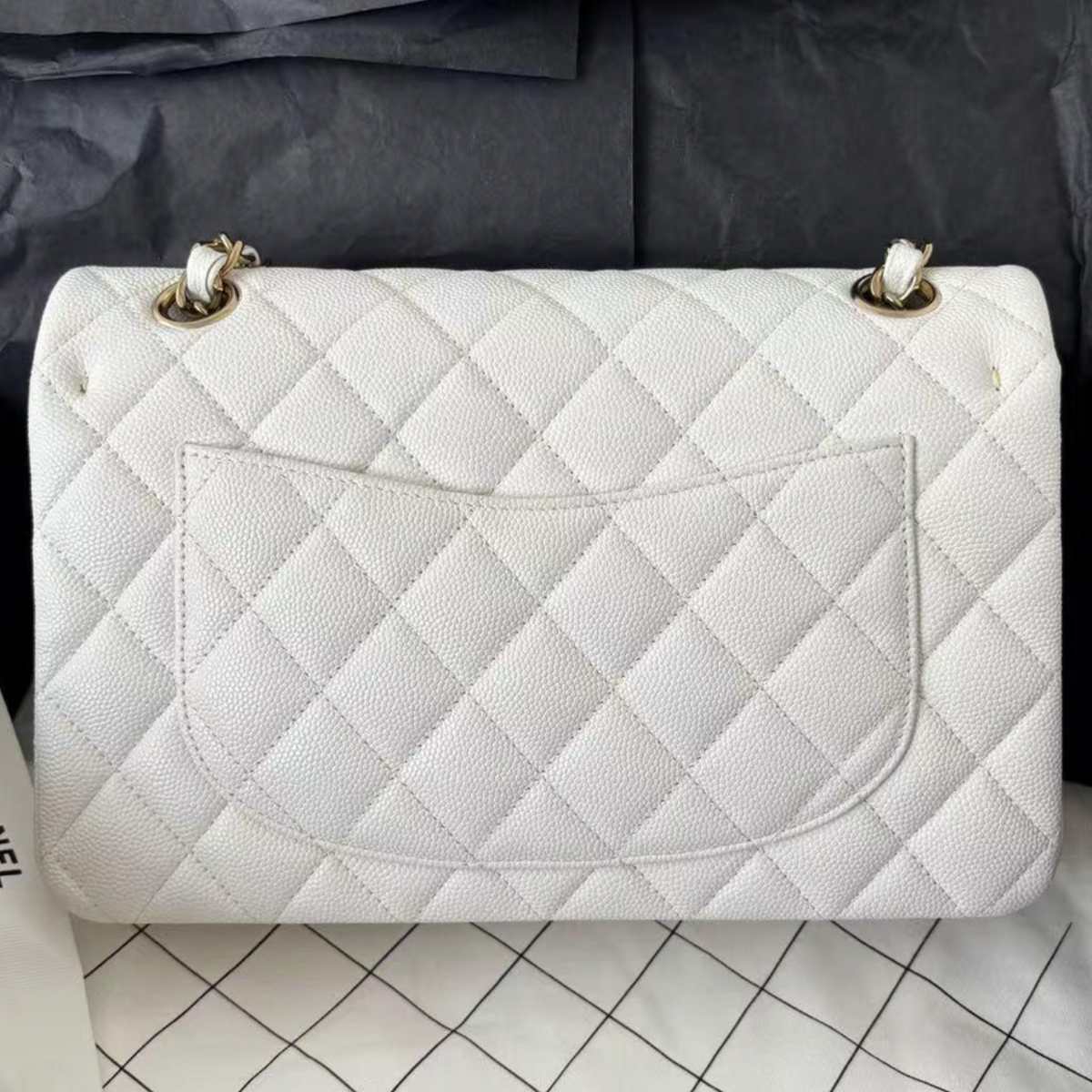 CHANEL Caviar Quilted Medium Classic Double Flap Bag, White, Gold Hardware, Full Set | Shop Authentique Lux