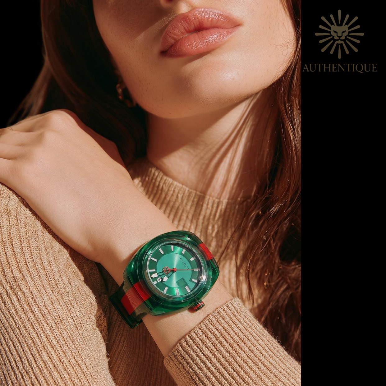 Gucci Sync XXL Men's Watch YA137113 with Green Sunray Dial and Web Stripe Strap