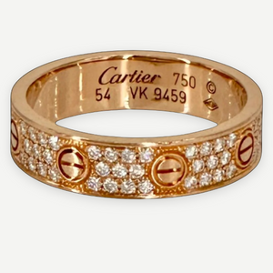 CARTIER Pavé Diamond Love Ring, 18K Rose Gold, Size 54 (US 6.75)