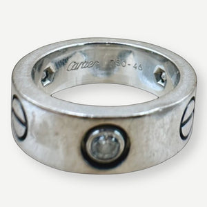 CARTIER Love Ring, 3 Diamonds, 18K White Gold, Size 46 (US 3.5), Vintage