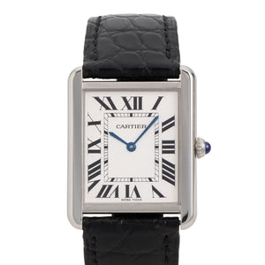 Cartier Tank Solo Ref. 2715 / W1018355, Stainless Steel, White Roman Dial, Black Leather Strap, Full Set, 2026