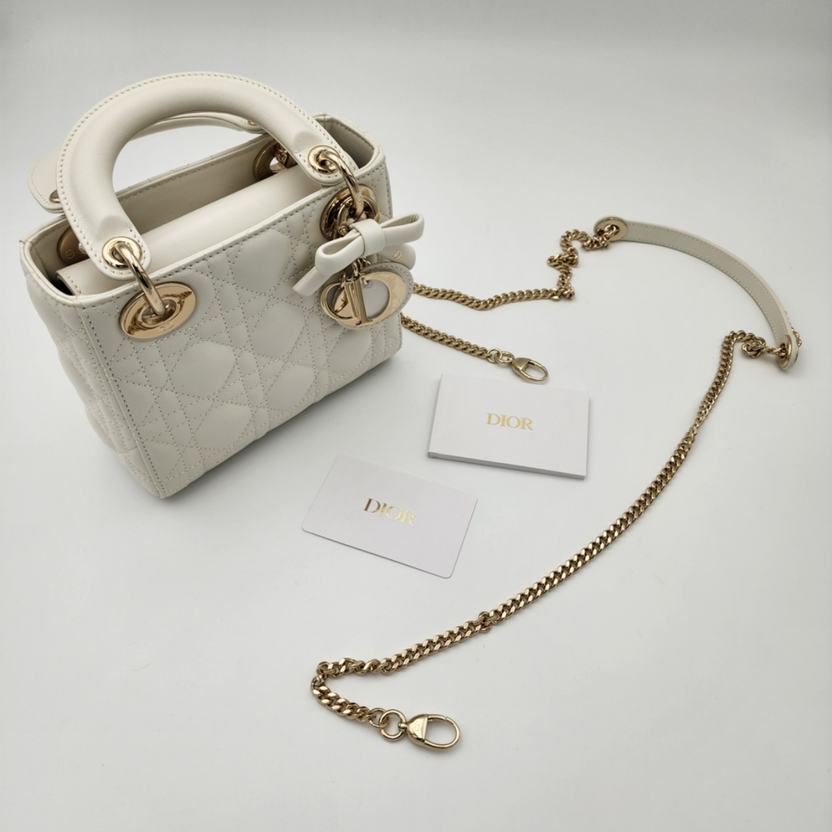 Christian Dior Mini Lady Dior Bag with Chain in Latte Cannage Lambskin, Full Set, 2026 | Shop Authentique Lux